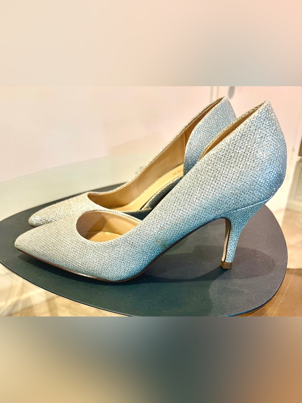 Call It Spring Silver Glitter Pointed-Toe Mid Heels
